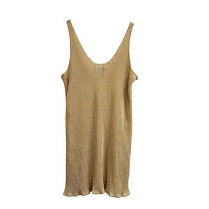 FP Beach Women Beige Gold Knit Linen Dress Sleeveless Pullover Lightweight Large